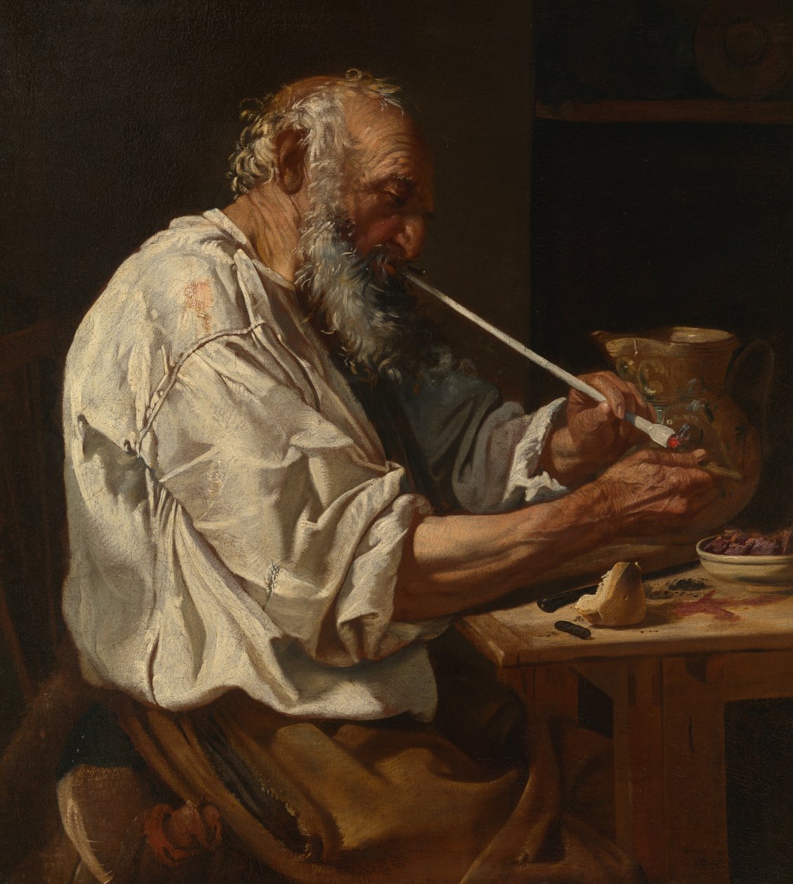 Vecchio che accende una pipa da Johann Carl Loth