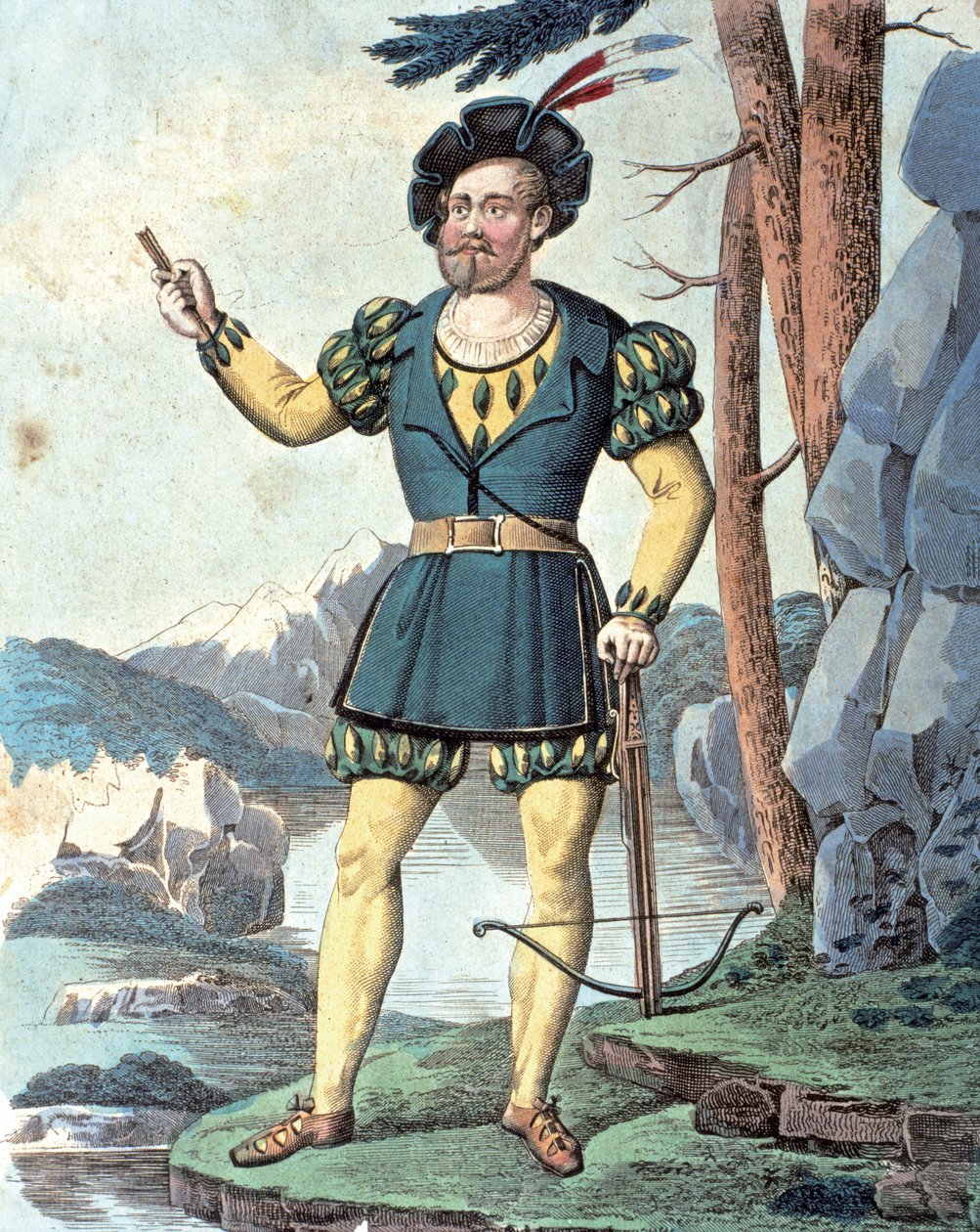 Franz von Schober come Guglielmo Tell . 1837 (incisione a colori) da Johann Christian (after) Schoeller