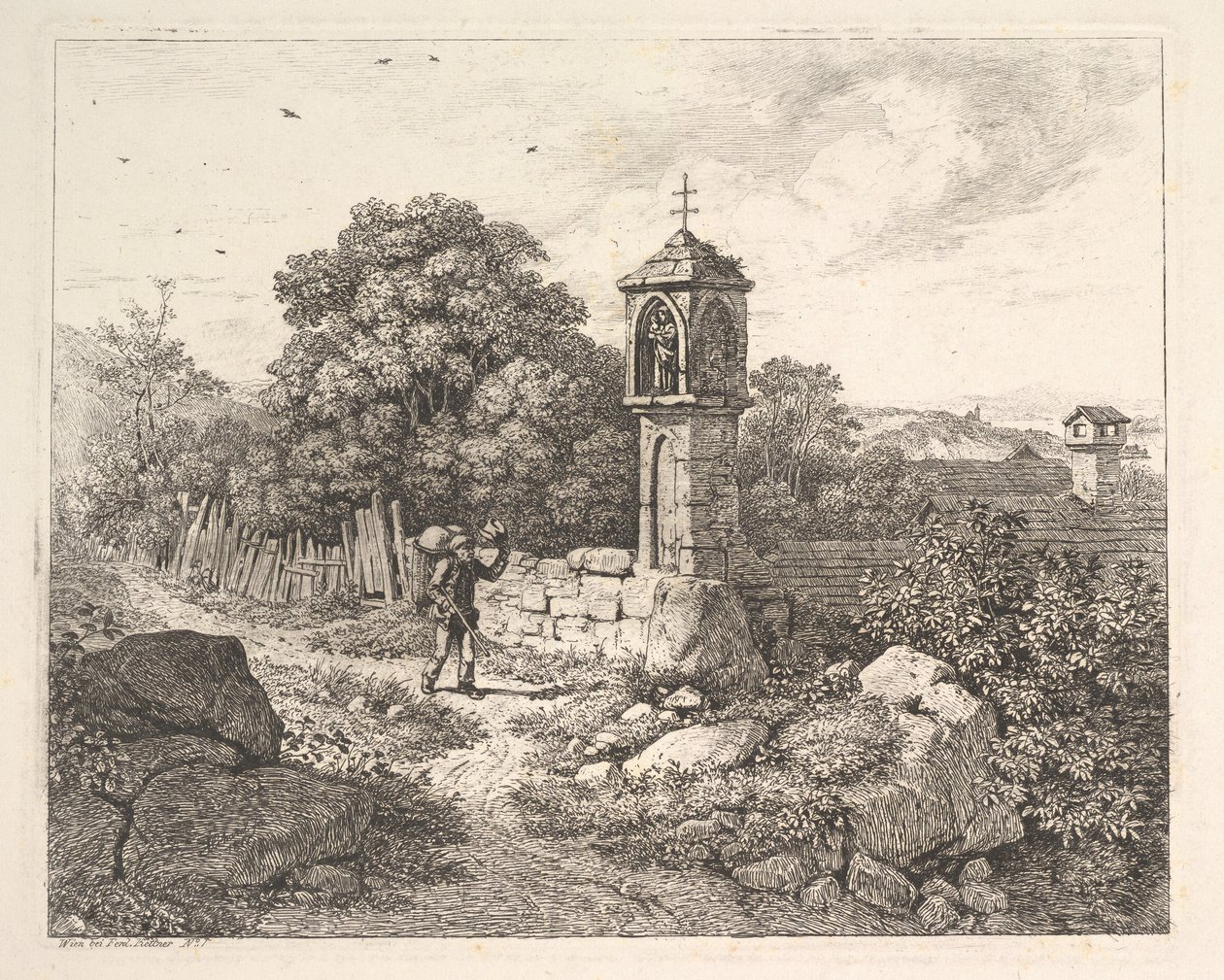 Un contadino saluta la statua di Maria da Johann Christian Erhard