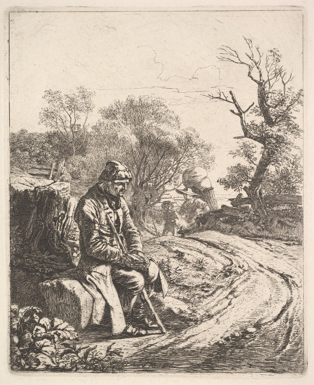 Un vecchio seduto sul ciglio della strada, 1818 da Johann Christian Erhard