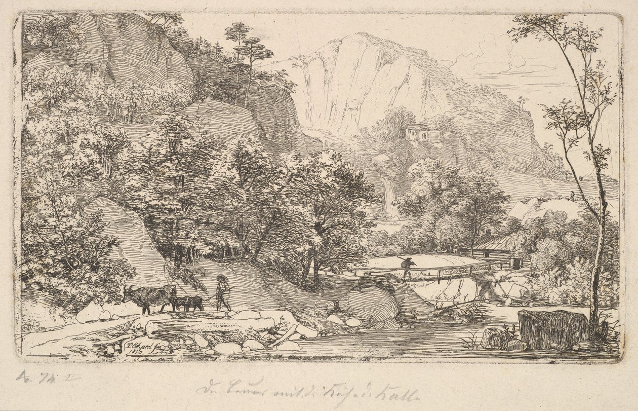 Contadino con mucca e vitello, nell