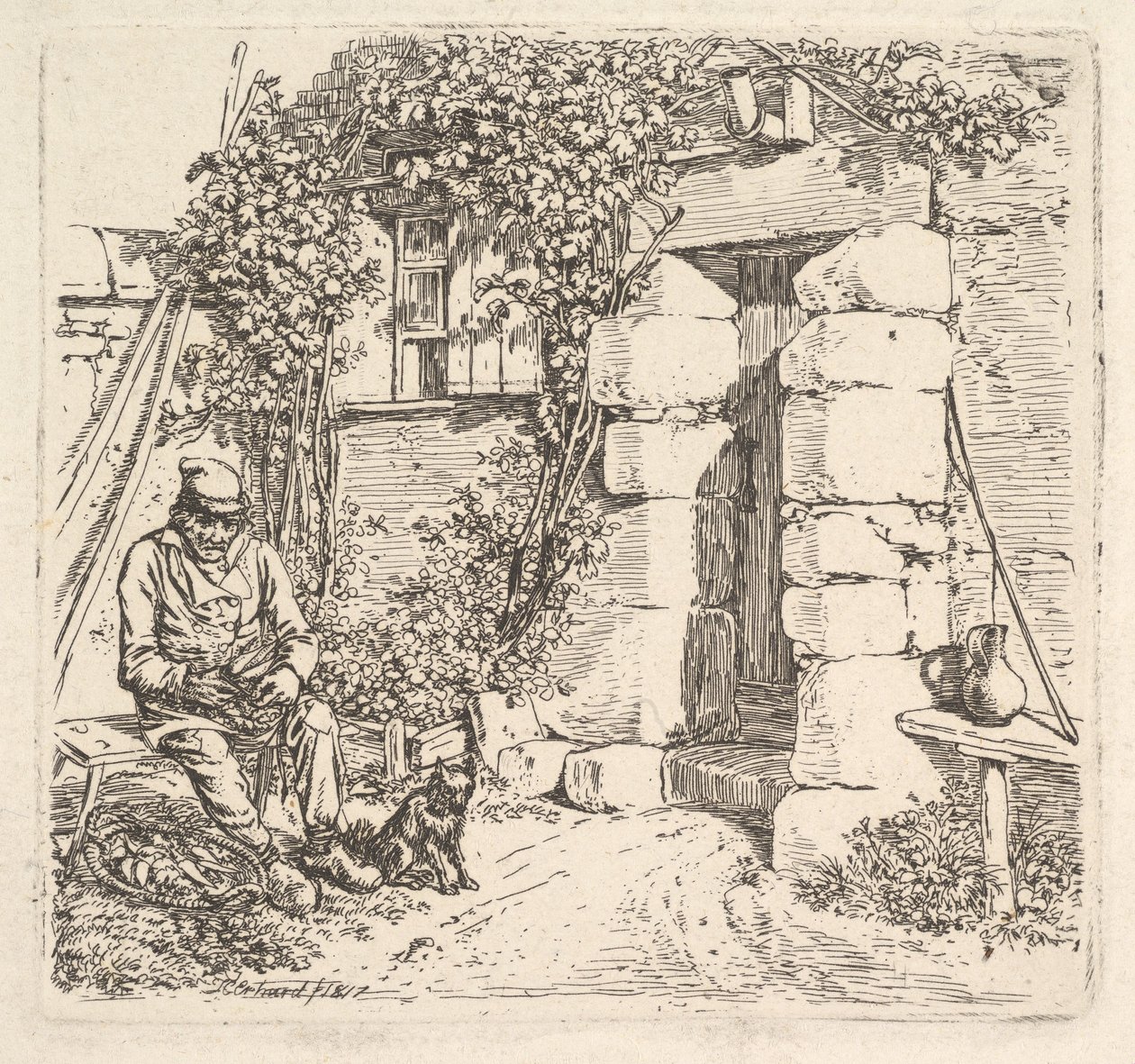 Il vecchio e il suo cane Pomerania, 1817 da Johann Christian Erhard