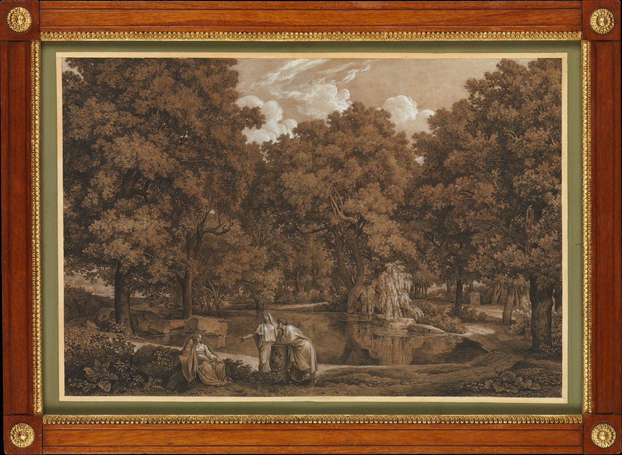 Paesaggio arcadico con tre figure in riva a un lago da Johann Christian Reinhart