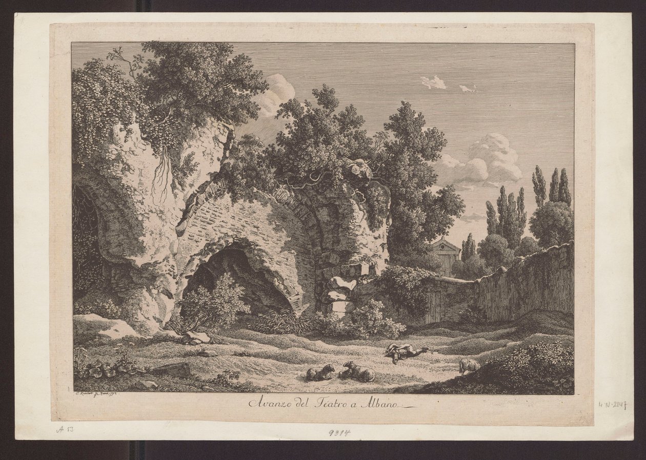 Veduta del teatro ad Albano (Pastore con pecore tra le rovine) da Johann Christian Reinhart