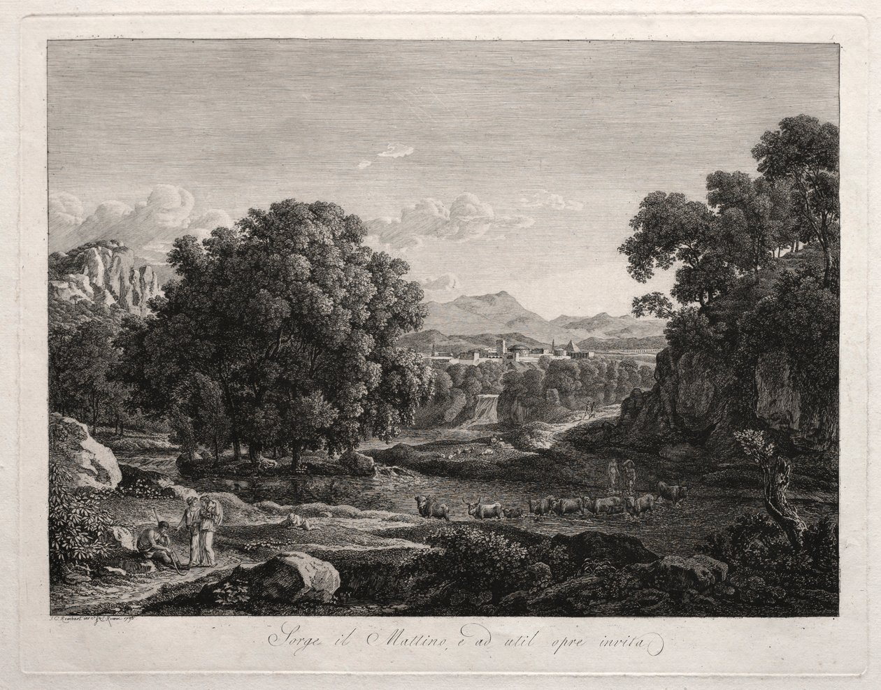 Paesaggio eroico: bestiame che attraversa il fiume, 1795 da Johann Christian Reinhart