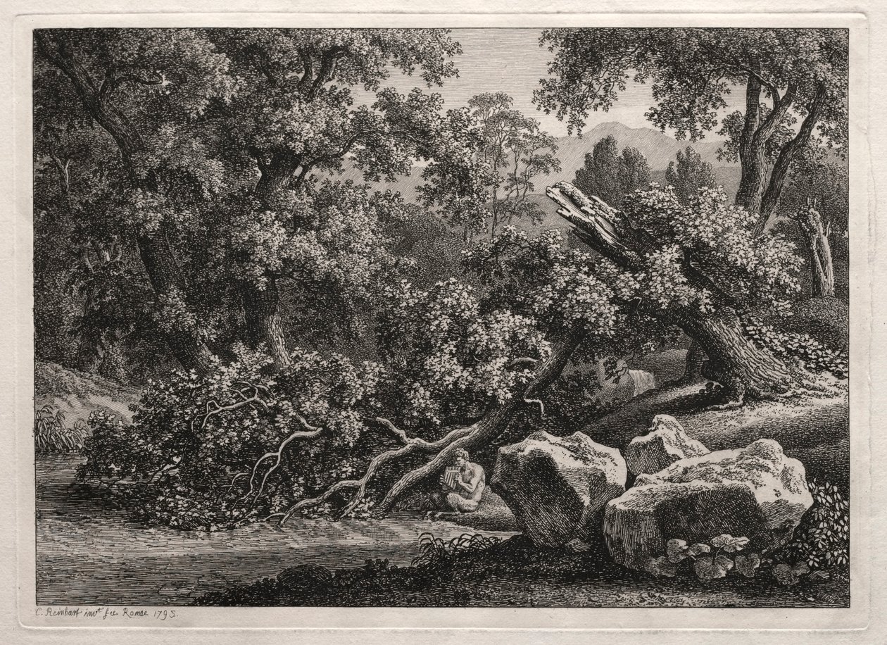 Paesaggio eroico: Il satiro che suona il flauto da Johann Christian Reinhart