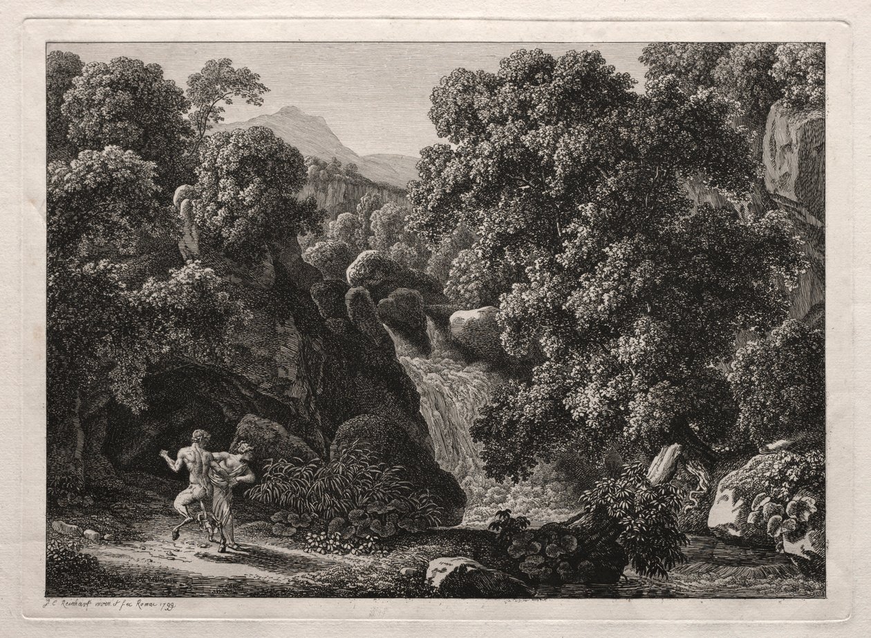 Paesaggio eroico: Il satiro e la ninfa, 1799 da Johann Christian Reinhart