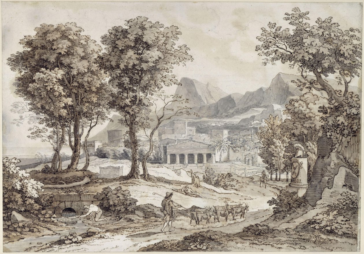 Paesaggio classico con il monumento a Leonida da Johann Christian Reinhart