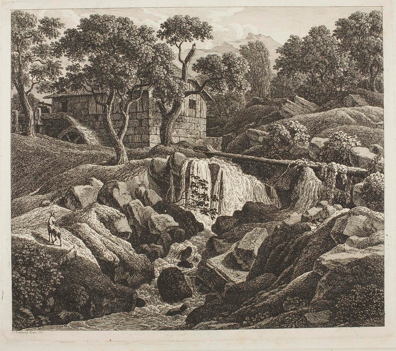 Paesaggio con ruota di mulino da Johann Christian Reinhart