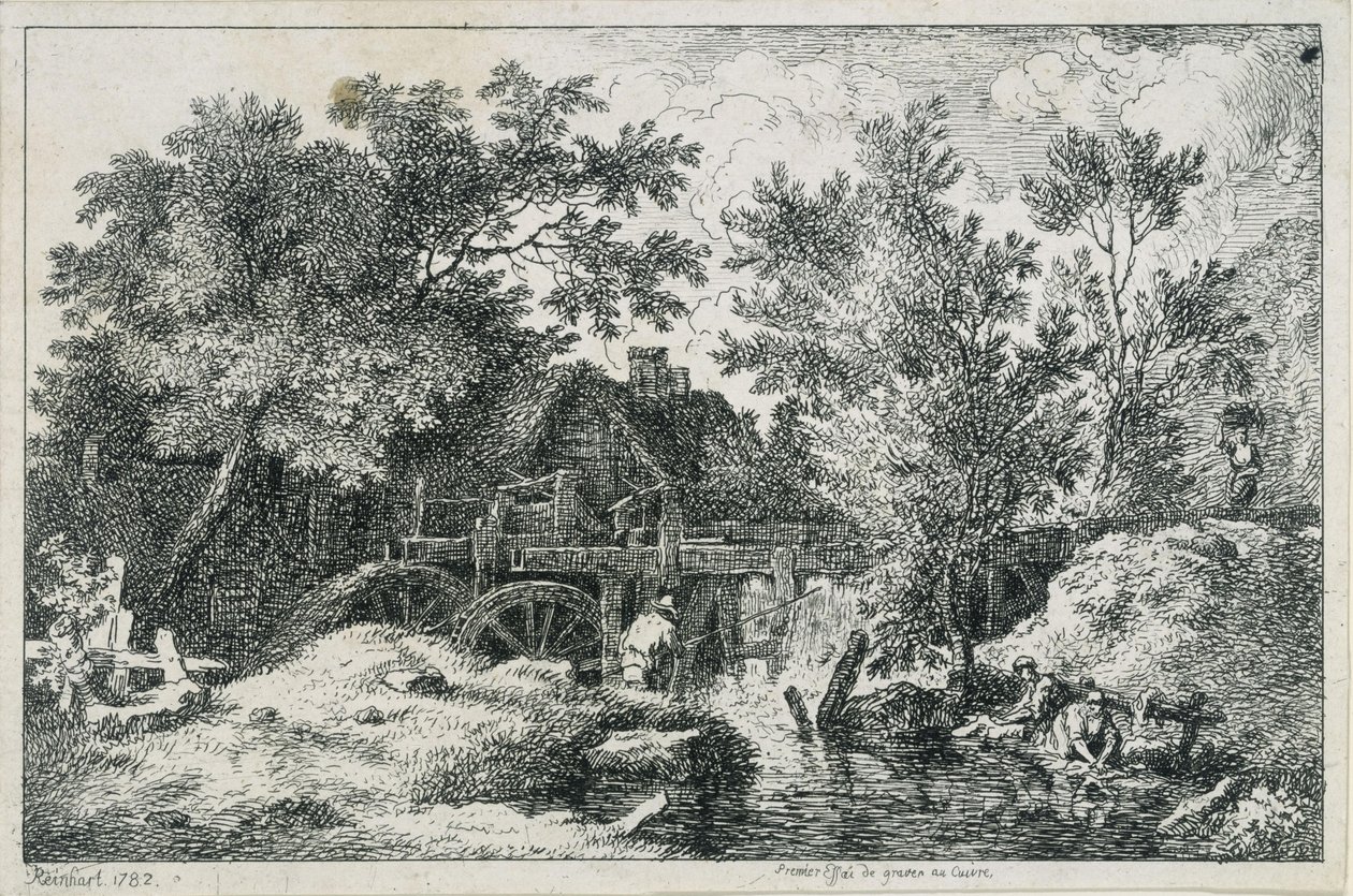 Paesaggio con mulino ad acqua (primo tentativo di incisione su rame) da Johann Christian Reinhart