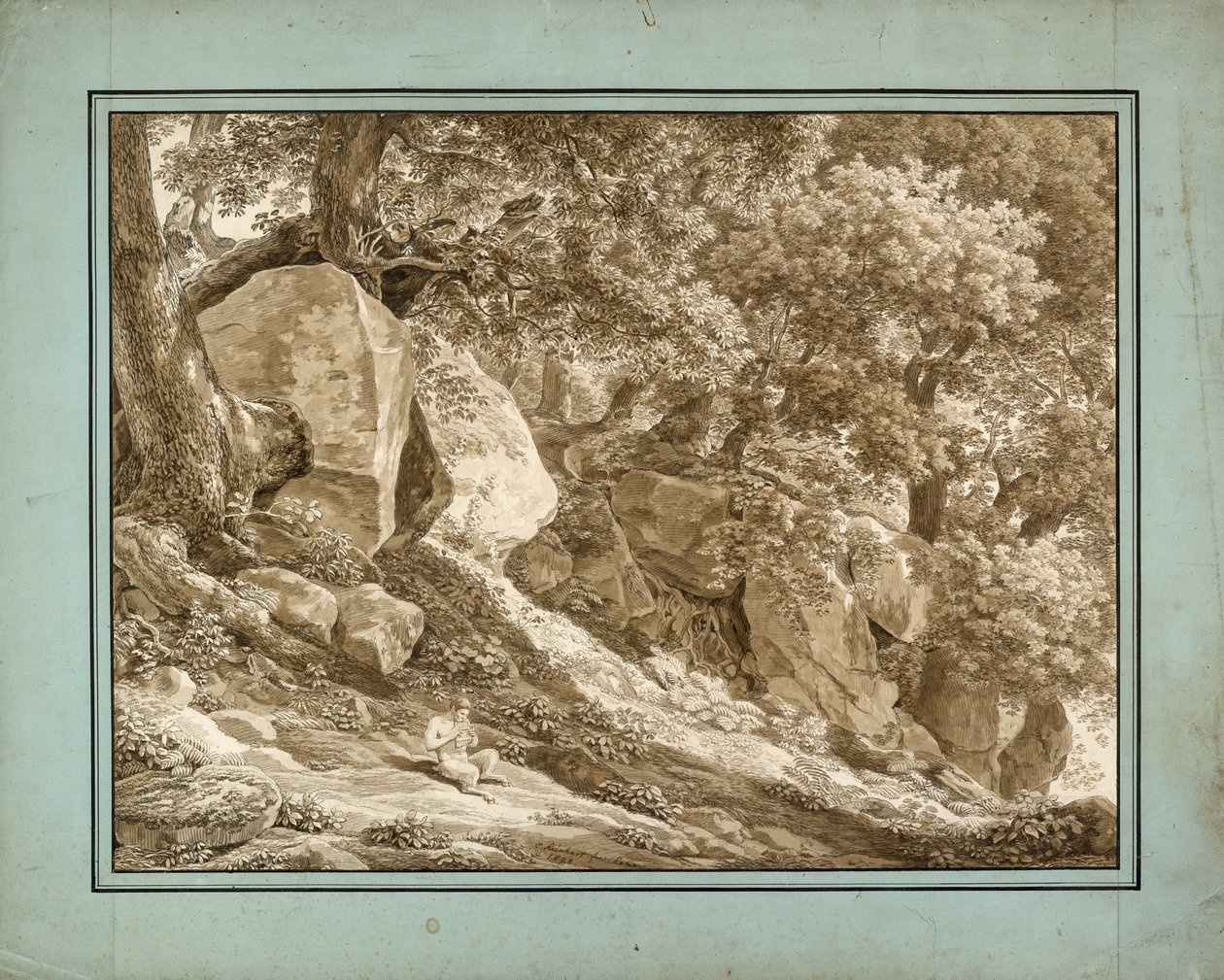Paesaggio roccioso con Pan che suona il suo flauto da Johann Christian Reinhart