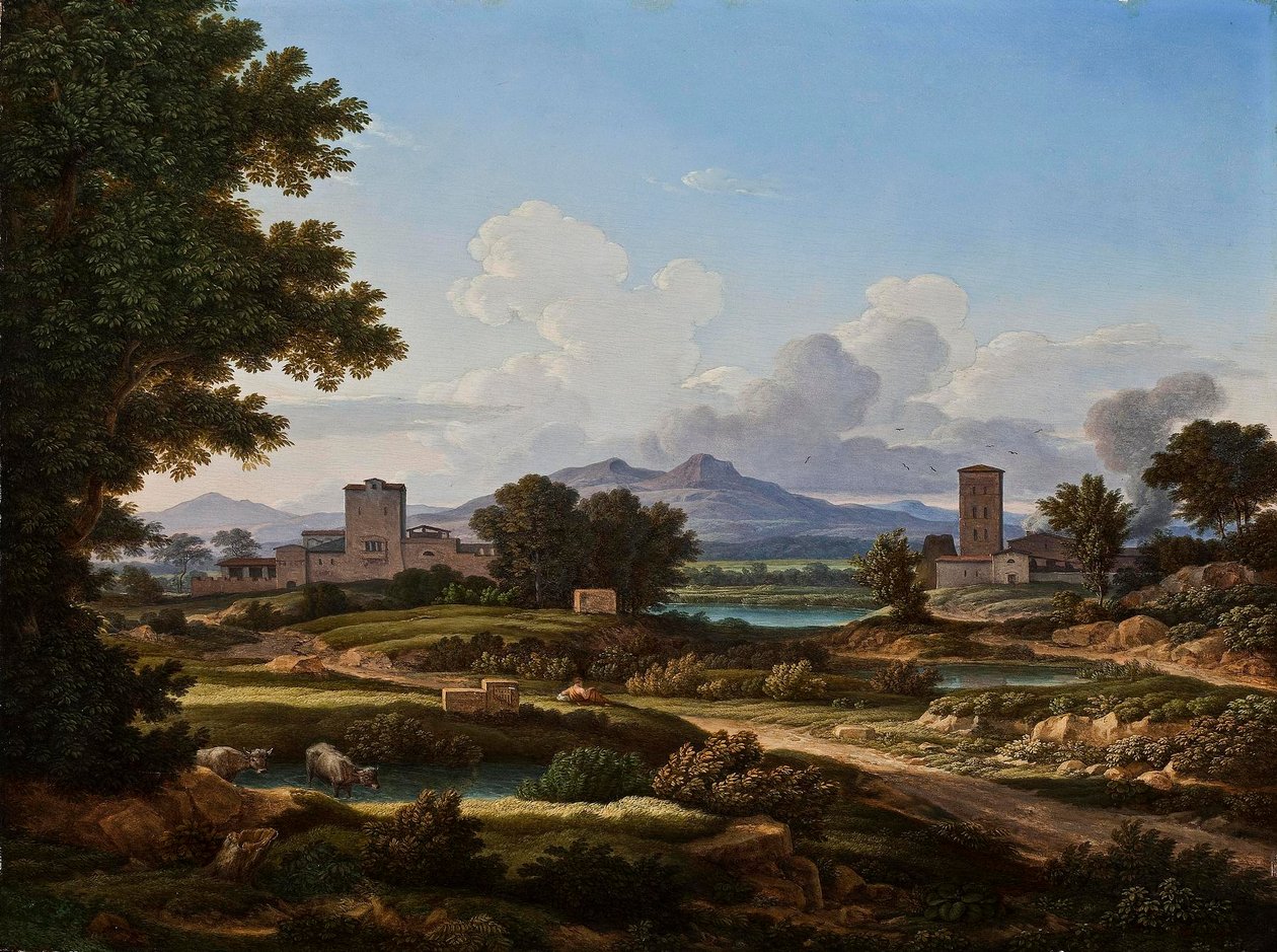 Paesaggio romano, composto con elementi della Torre del Quinto da Johann Christian Reinhart