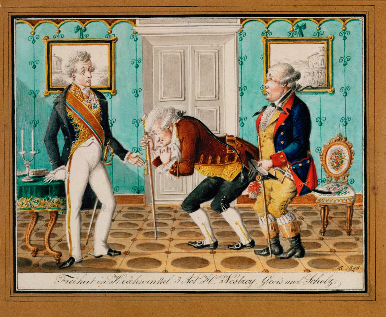 Una rappresentazione popolare a Vienna mostra il poeta e attore Johann Nestroy (incisione) da Johann Christian Schoeller