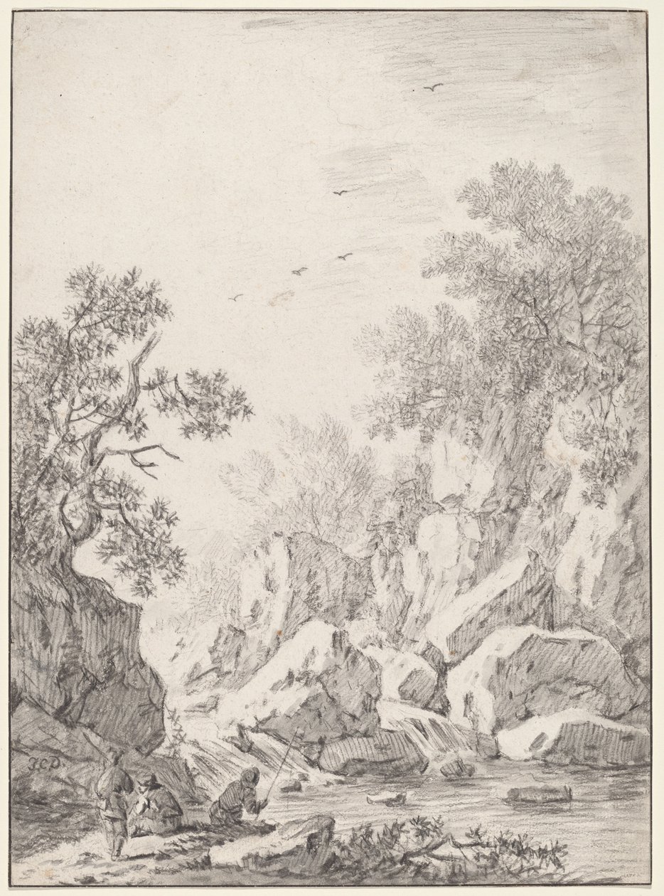 Cascata vicino a scogliere rocciose da Johann Christoph Dietzsch