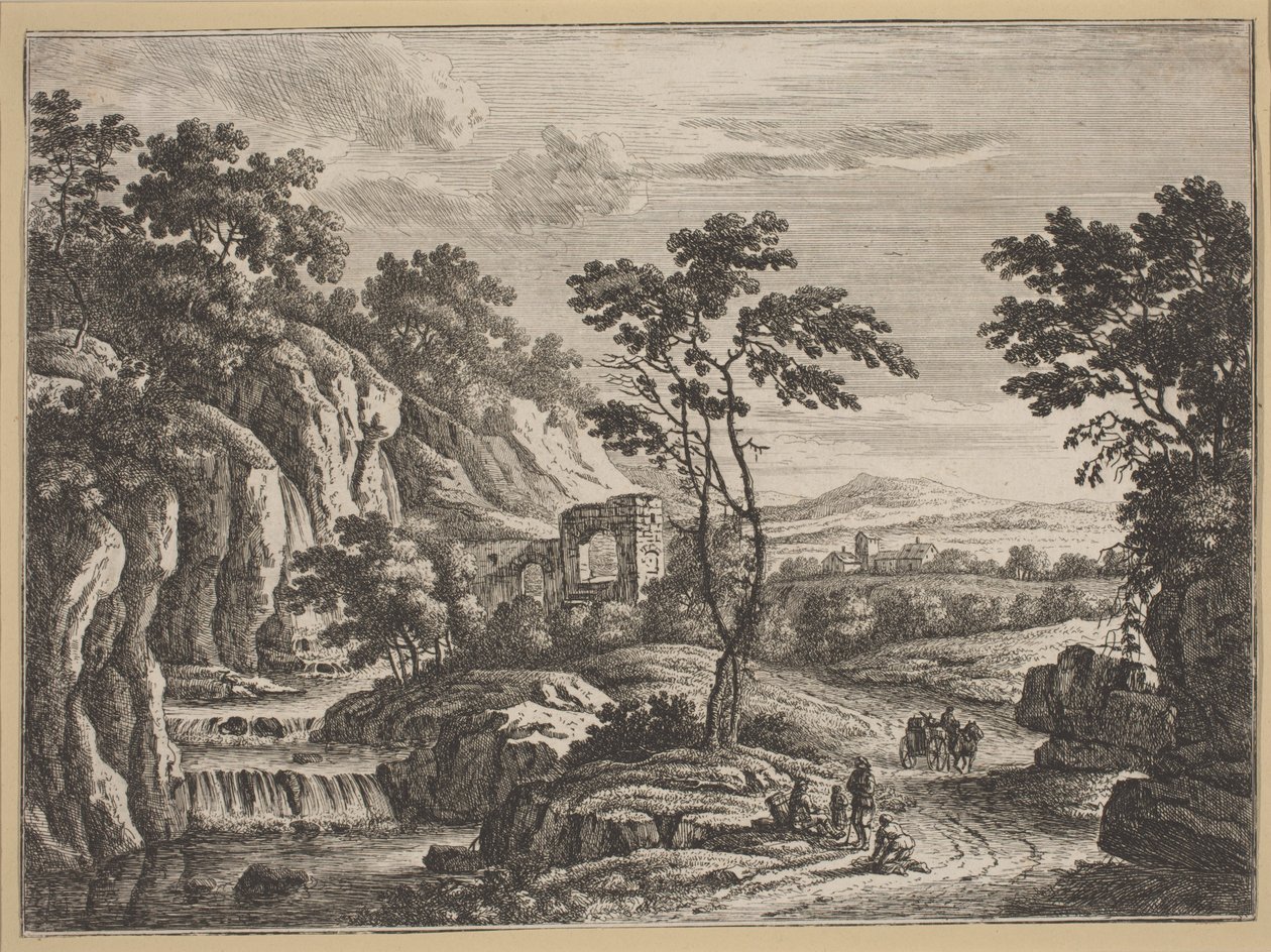 Paesaggio con rovine e cascata da Johann Christoph Dietzsch