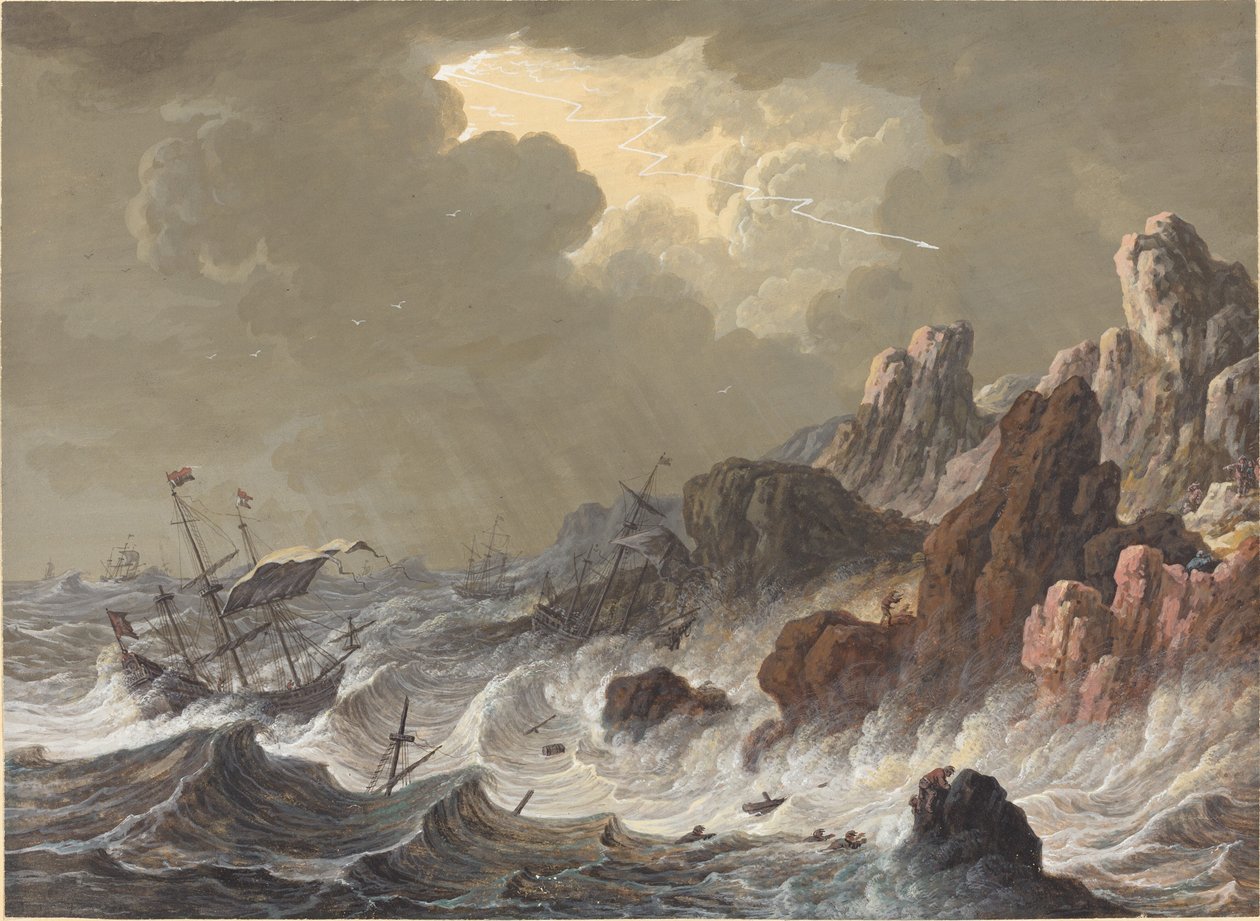 Navi in Tempesta Naufragate su una Costa Rocciosa da Johann Christoph Dietzsch
