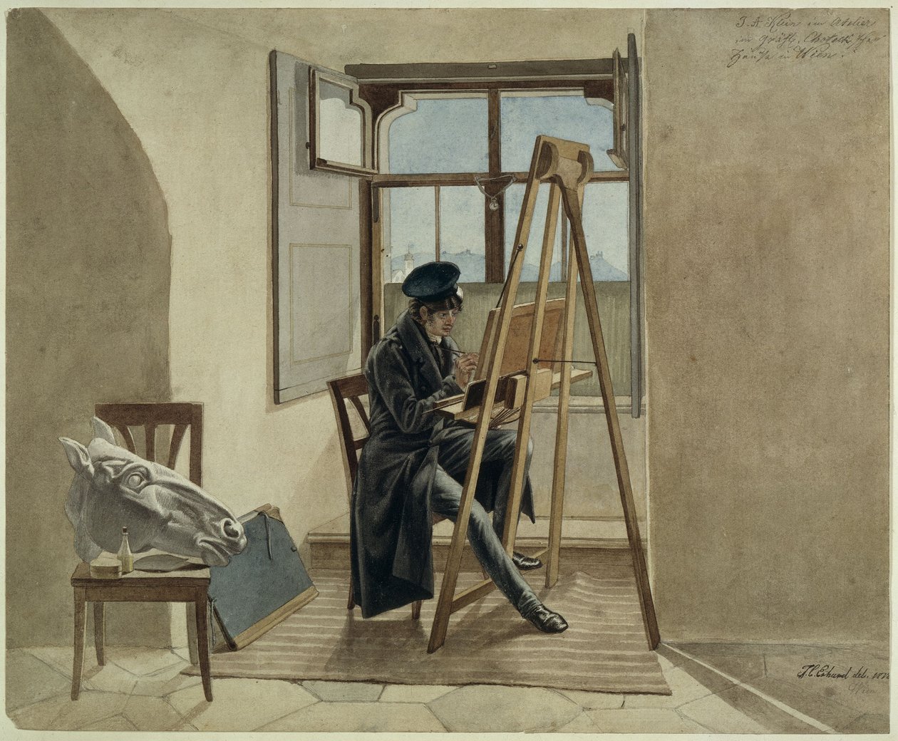 Il pittore Johann Adam Klein al cavalletto nel suo studio nel palazzo del conte Chotek a Vienna da Johann Christoph Erhard