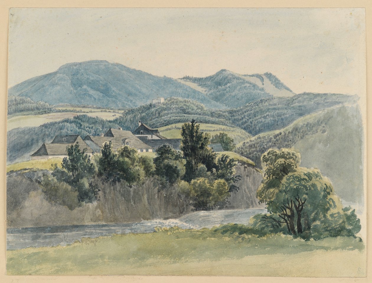 Paesaggio fluviale e montano presso Glocknitz da Johann Christoph Erhard