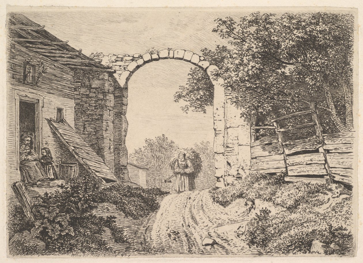 Ragazza con un carico di fieno, fuori da Thorbogen da Johann Christoph Erhard