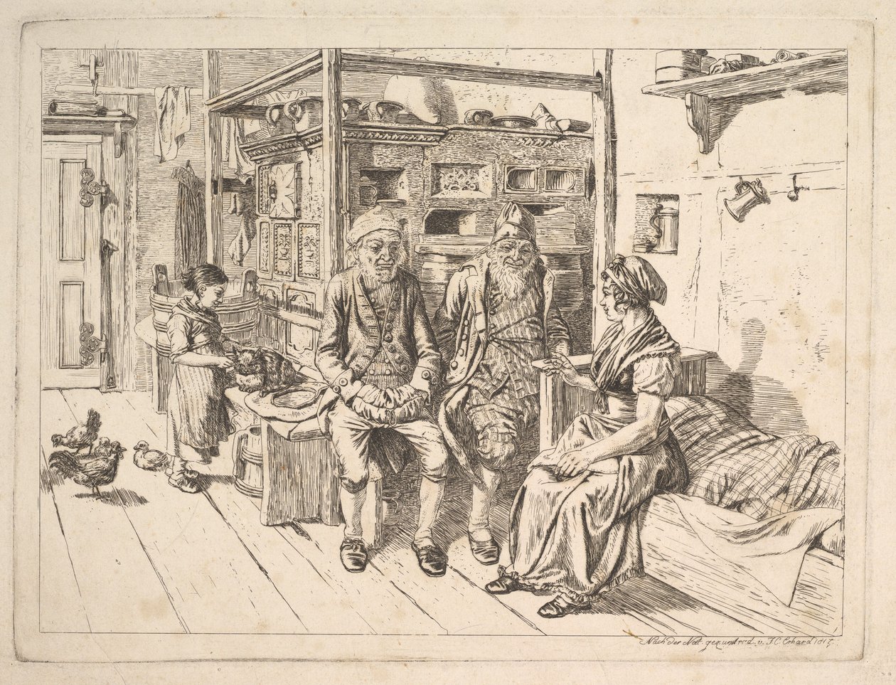 La famiglia ebraica seduta attorno alla stufa da Johann Christoph Erhard