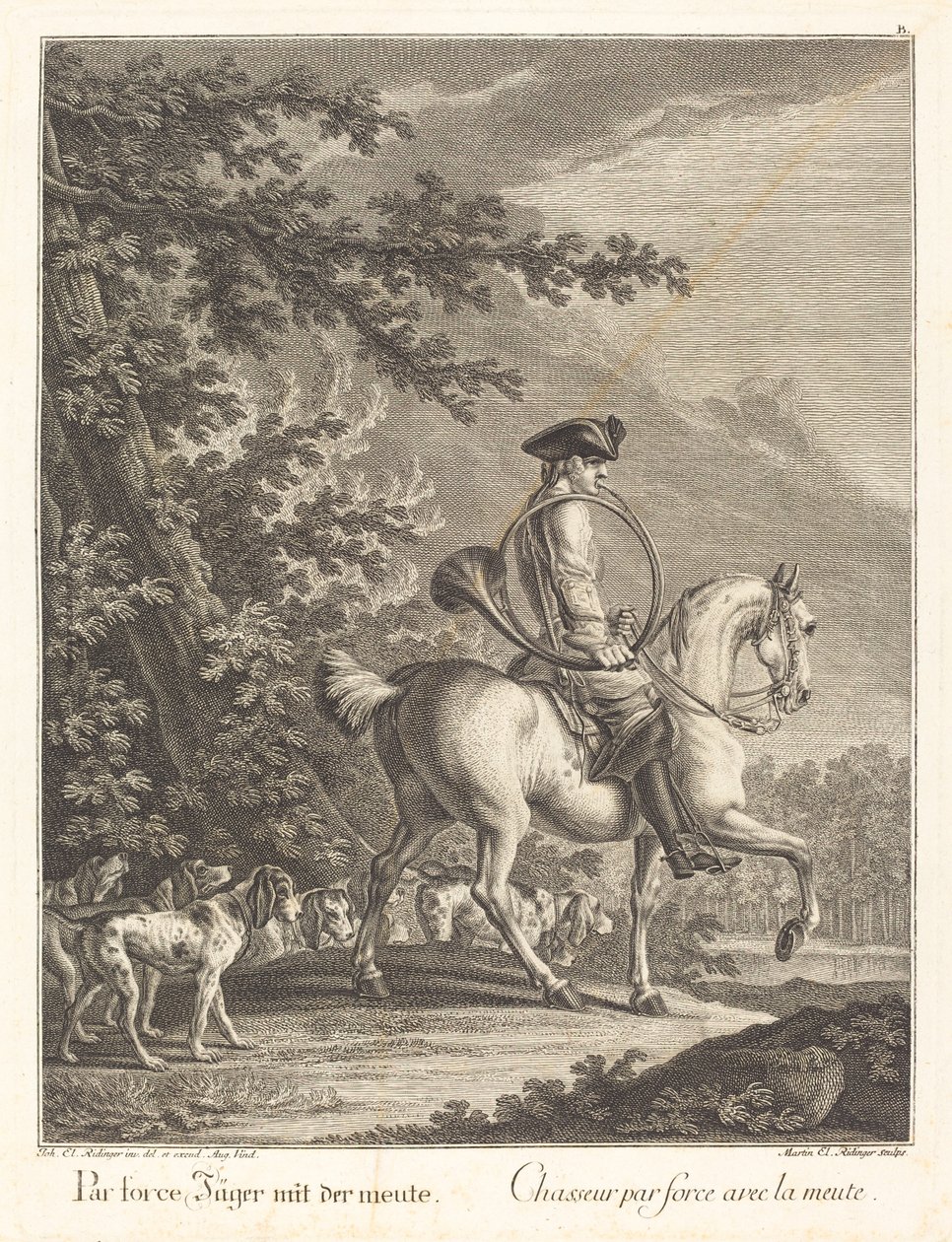 Cacciatore con un branco di cani da Johann Elias Ridinger