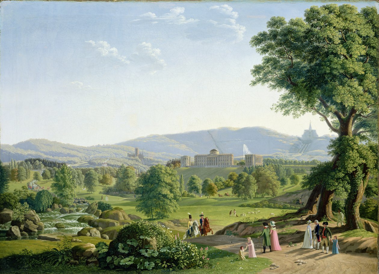 Castello di Wilhelmshöhe con la foresta di Habichtswald da Johann Erdmann Hummel