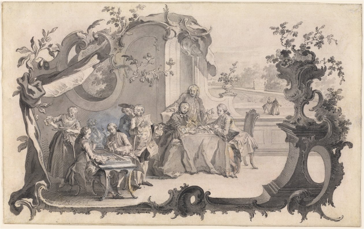 Compagnia elegante che gioca a giochi da tavolo da Johann Esaias Nilson