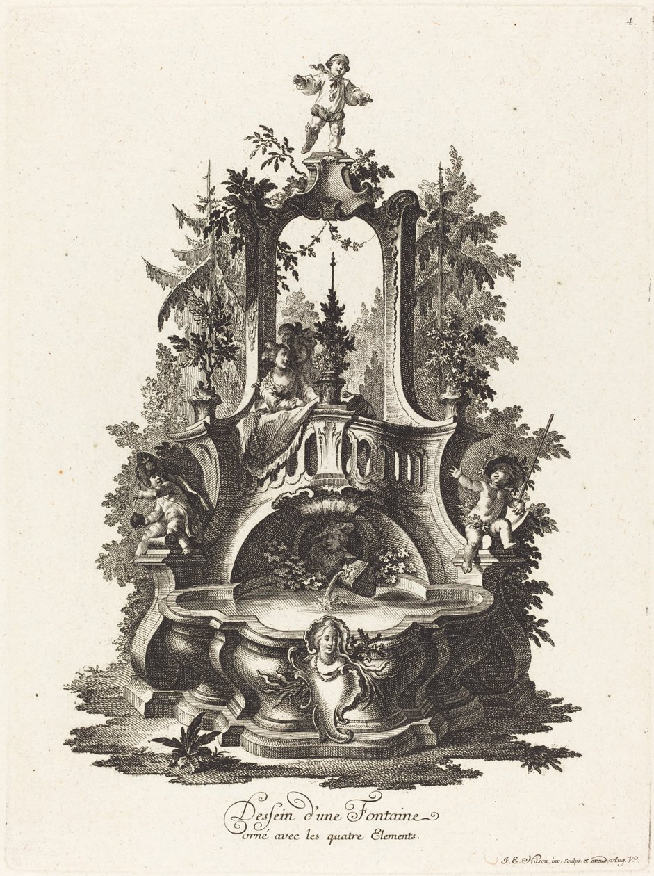 Progetto per una fontana decorata con i quattro elementi da Johann Esaias Nilson