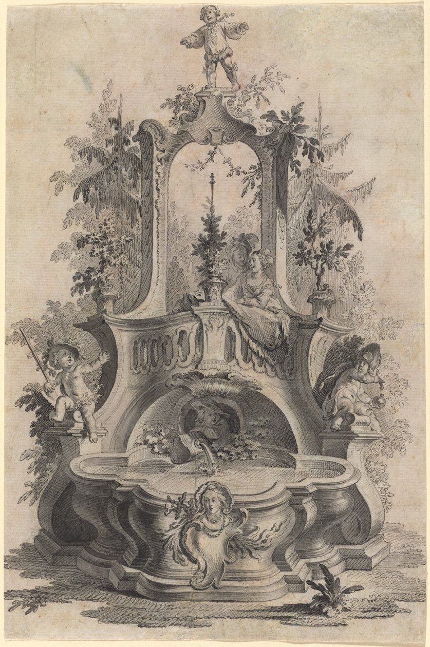 Fontana rococò con amanti e i quattro elementi da Johann Esaias Nilson