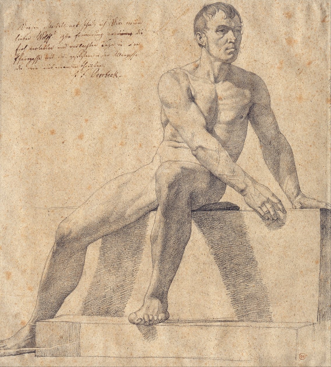 Nudo maschile seduto su un piedistallo da Johann Friedrich Overbeck