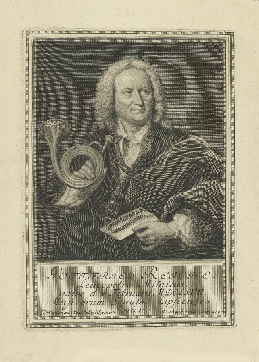 Ritratto del trombettista e compositore Gottfried Reiche 1667-1734, 1727 da Johann Friedrich Rosbach