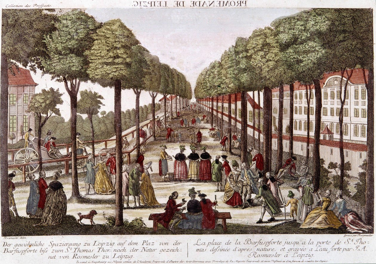 La passeggiata di Lipsia alla fine del XVIII secolo. Incisione di Rosmesler & Bergmuller. da Johann Georg Bergmuller