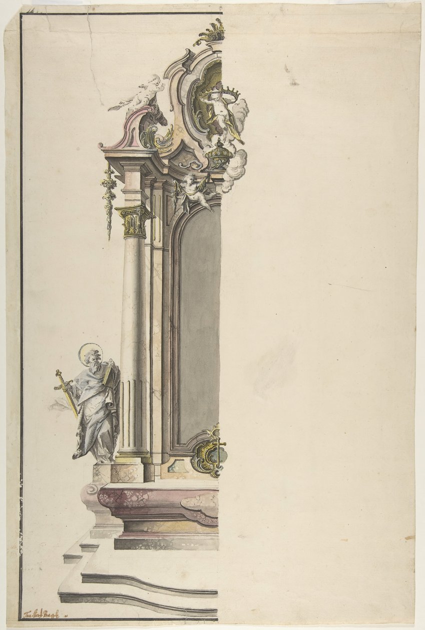 Progetto per un altare aedicula con San Paolo a sinistra, metà XVIII secolo da Johann Georg Dirr