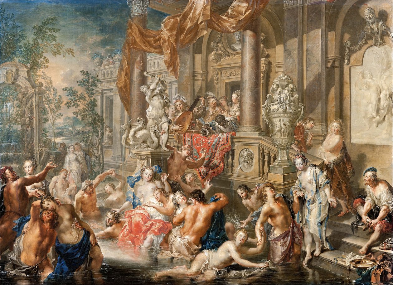 Scena di fontana davanti a un palazzo da Johann Georg Platzer