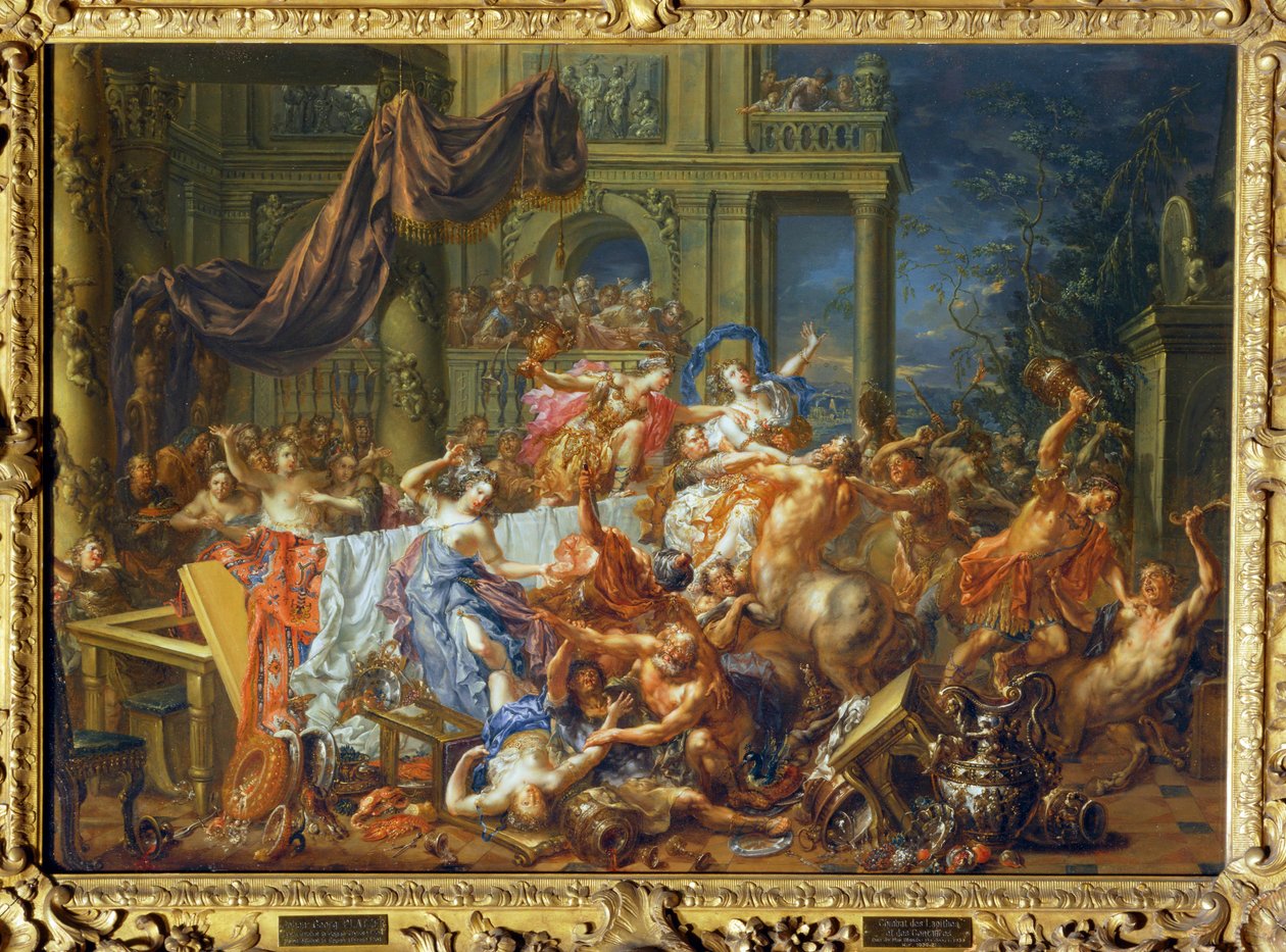 La battaglia tra i centauri e i Lapiti, una tribù leggendaria di Thassalia ... da Johann Georg Platzer