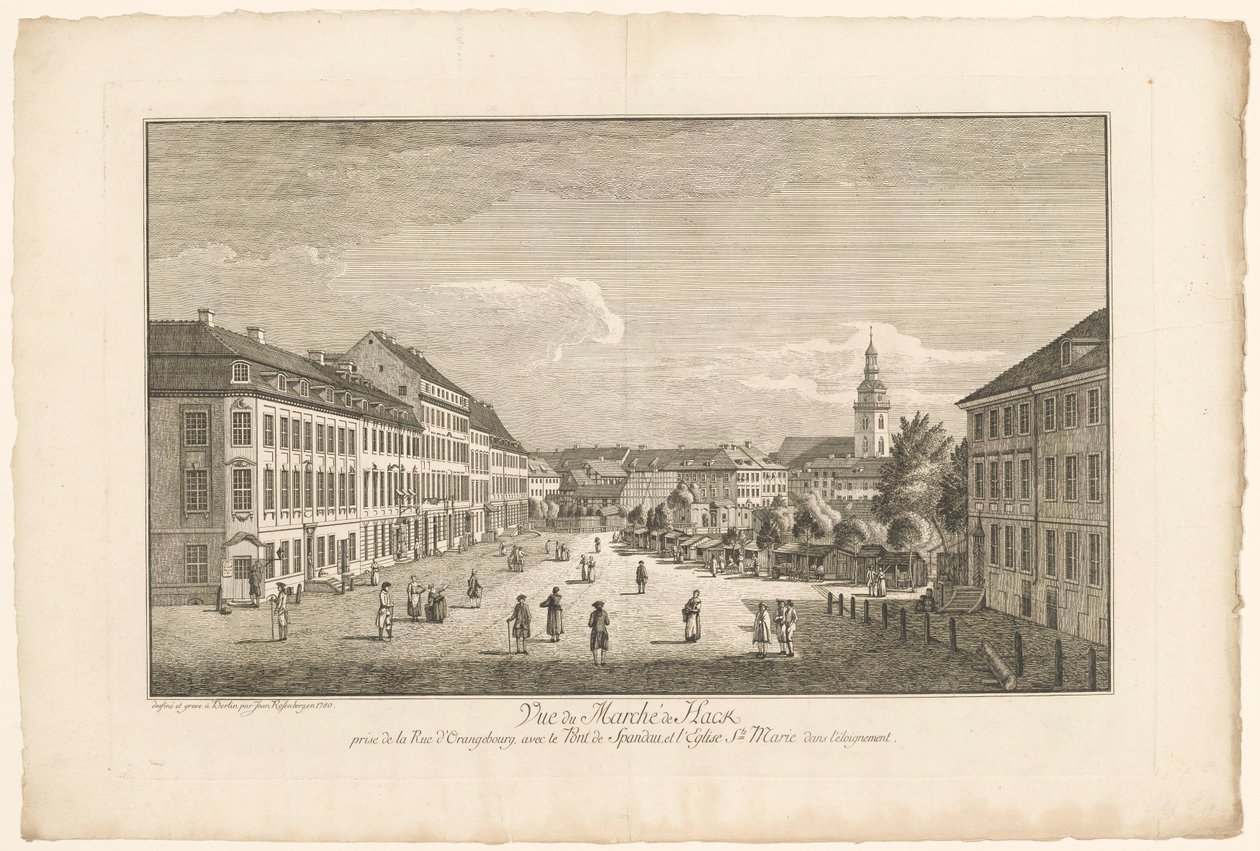 Veduta del Mercato Hackescher a Berlino, con la Chiesa di Santa Maria sullo sfondo da Johann Georg Rosenberg