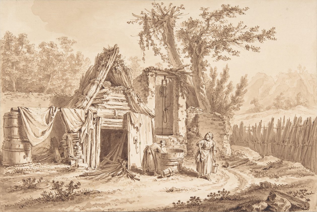 Lavandaie davanti a un cottage, 1769 da Johann Georg Wille