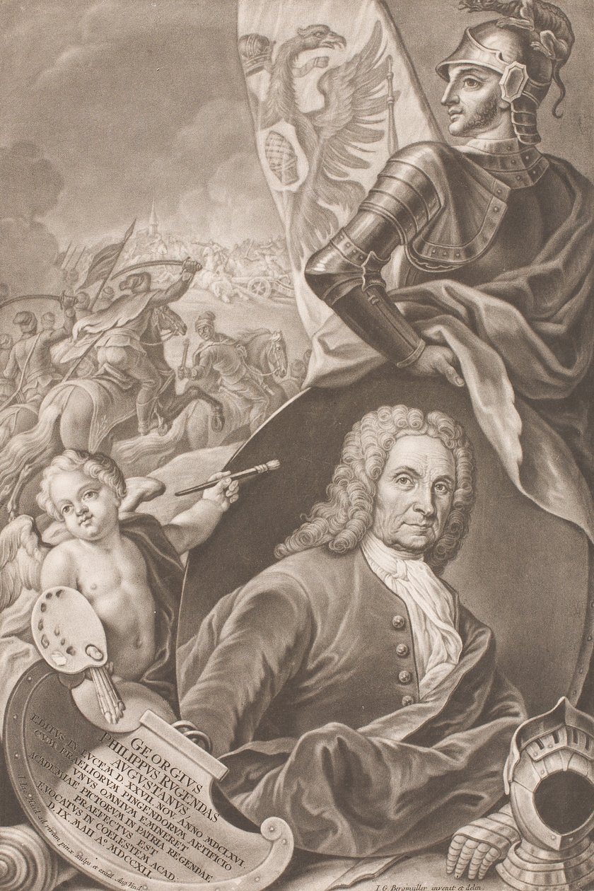 Ritratto del pittore Georg Philipp Rugendas con scena di battaglia sullo sfondo da Johann Gottfried Haid