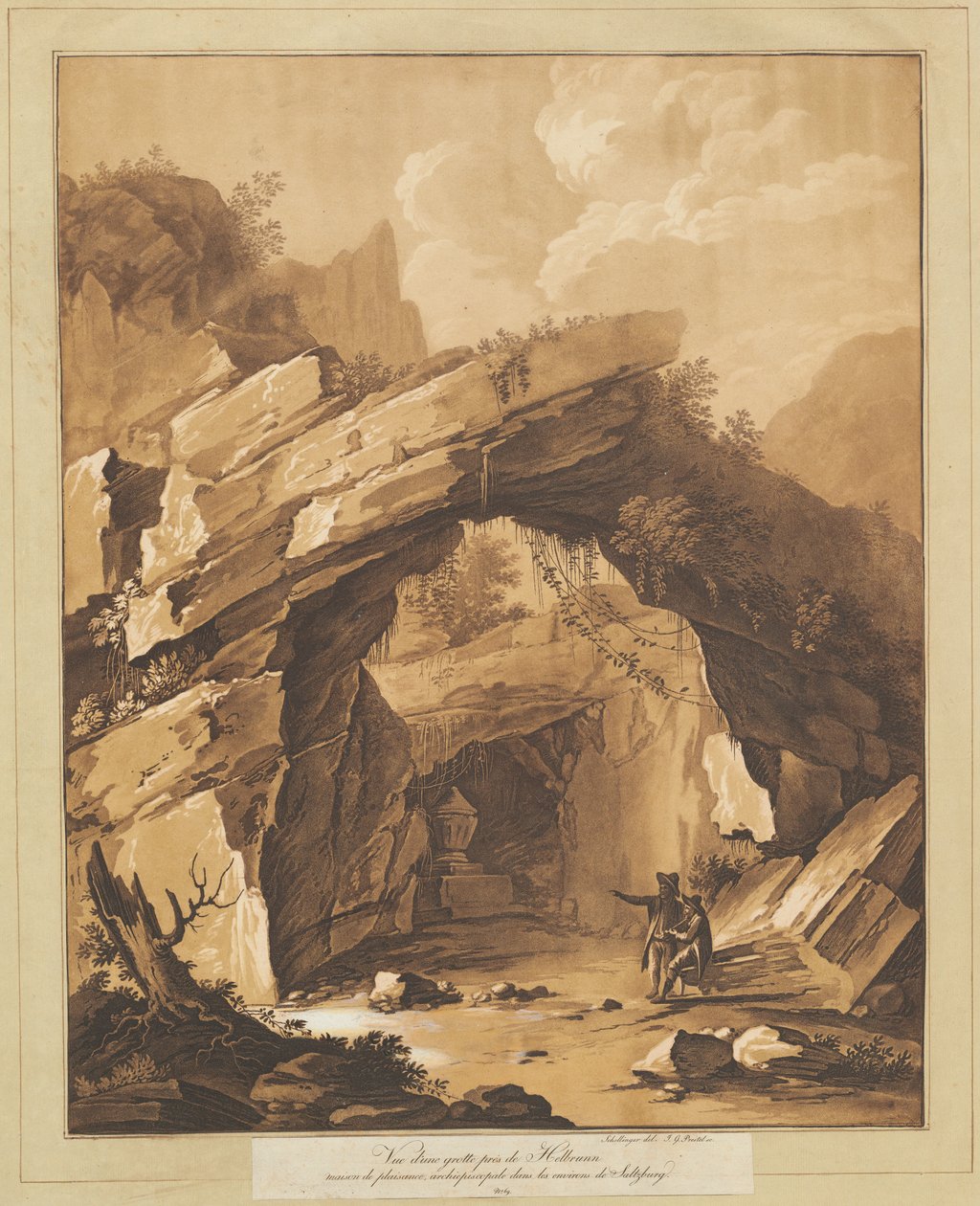 Vista della Grotta di Heilbrunn, vicino a Salisburgo da Johann Gottlieb Prestel, after Schellinger