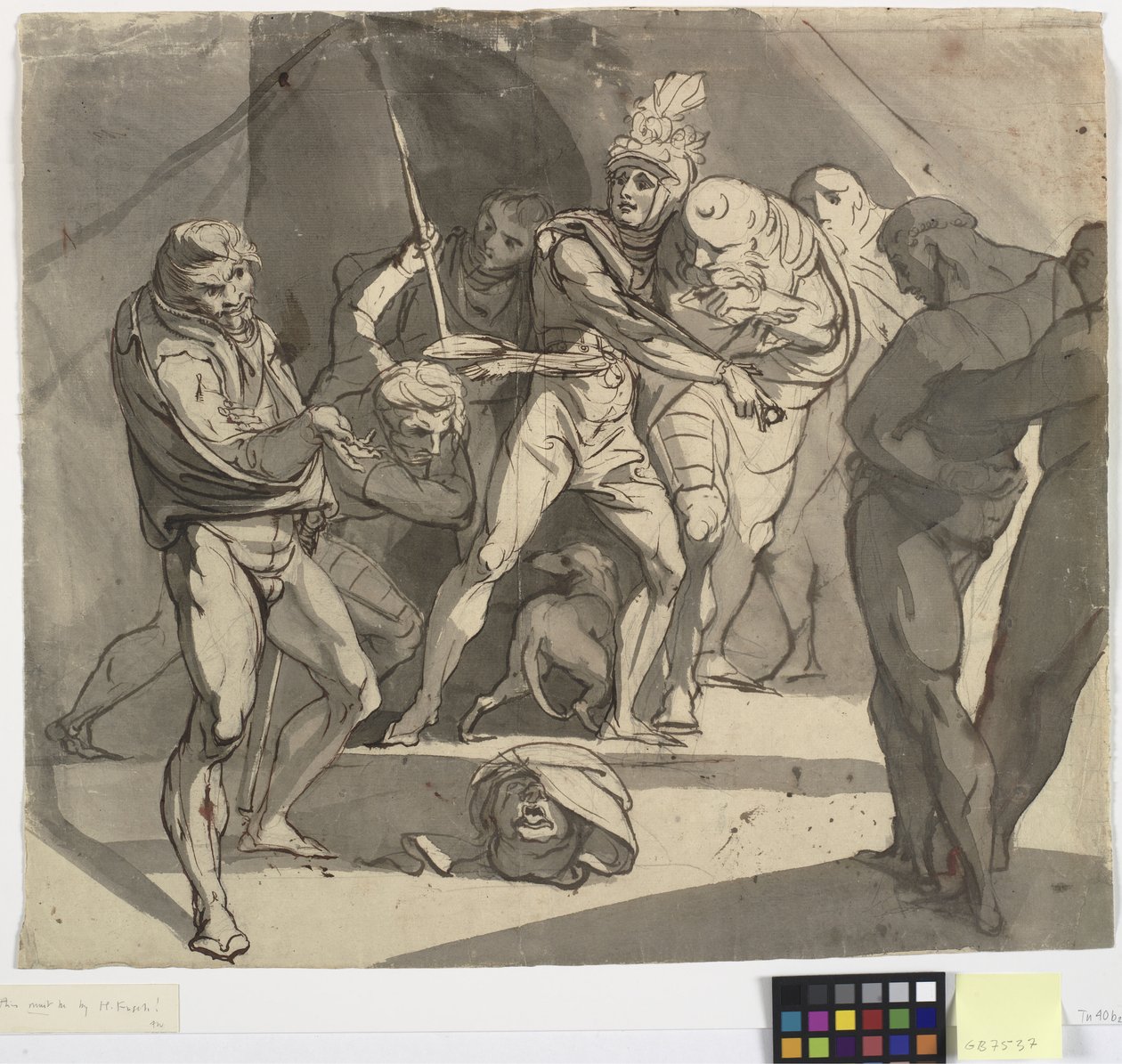 Riccardo Plantageneto getta la testa mozzata del duca di Somerset ai piedi di suo padre. Illustrazione per l