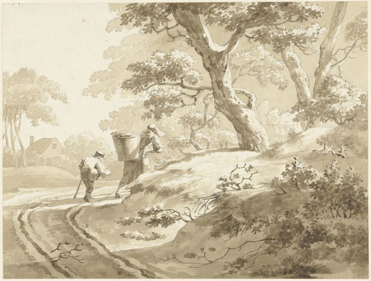 Paesaggio con donna e bambino su una strada di campagna da Johann Heinrich Keller (II) (possibly)
