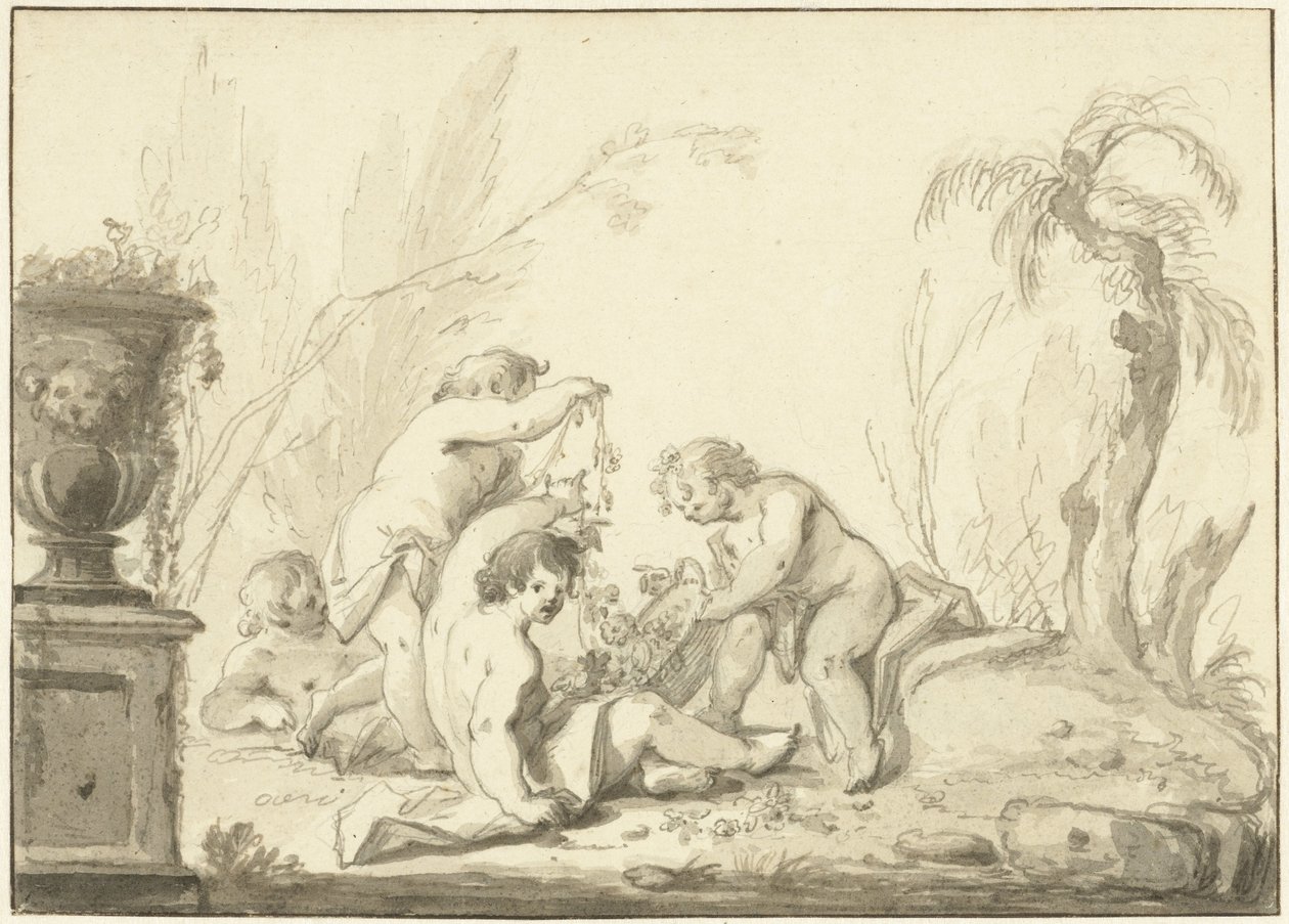 Rappresentazione allegorica con bambini con un cesto di fiori da Johann Heinrich Keller (II)