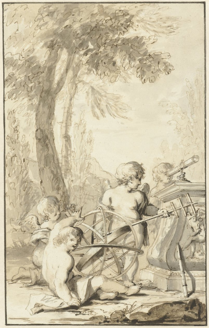 Rappresentazione allegorica con bambini che giocano con strumenti astronomici da Johann Heinrich Keller (II)