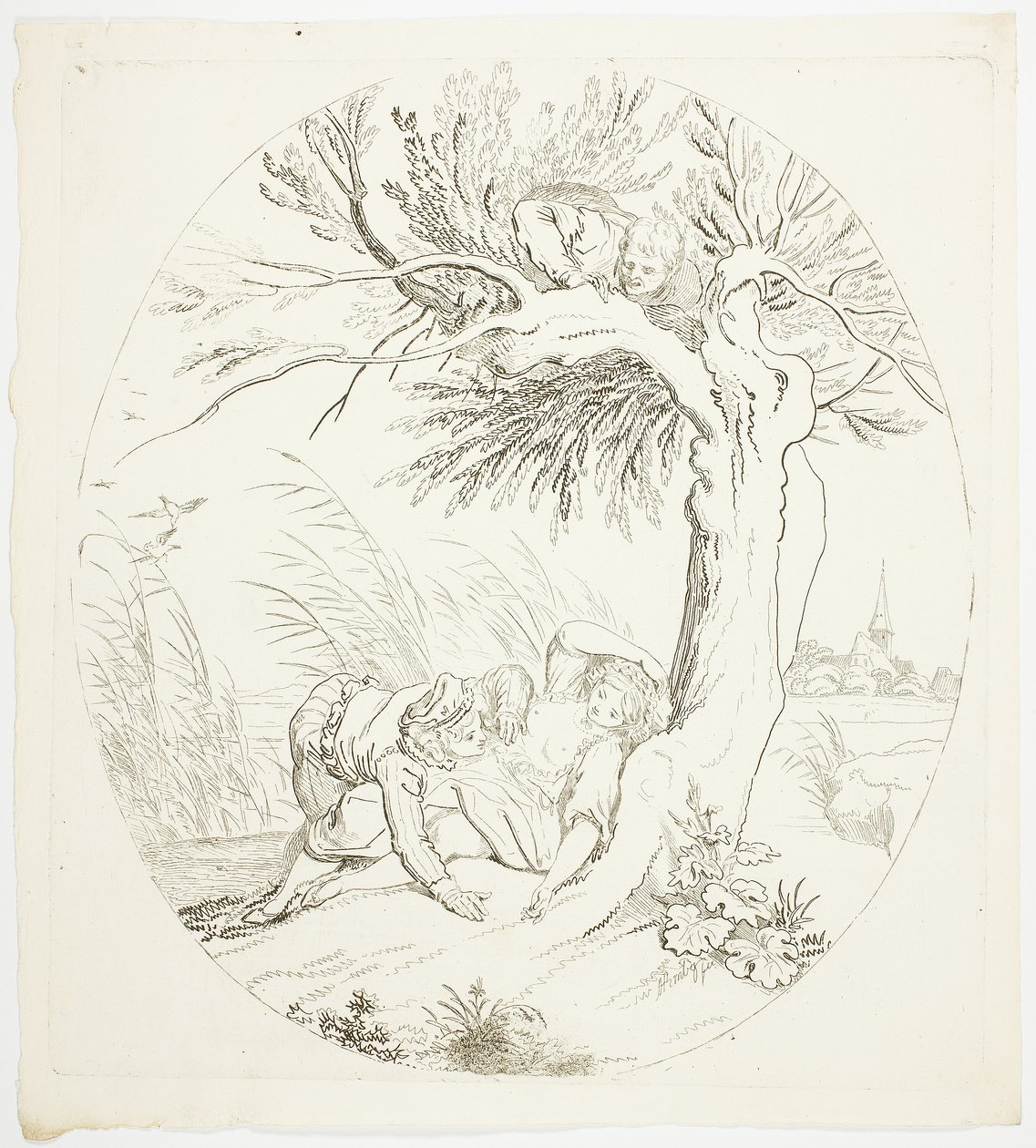 Uomo inosservato che spia amanti sdraiati da Johann Heinrich Ramberg