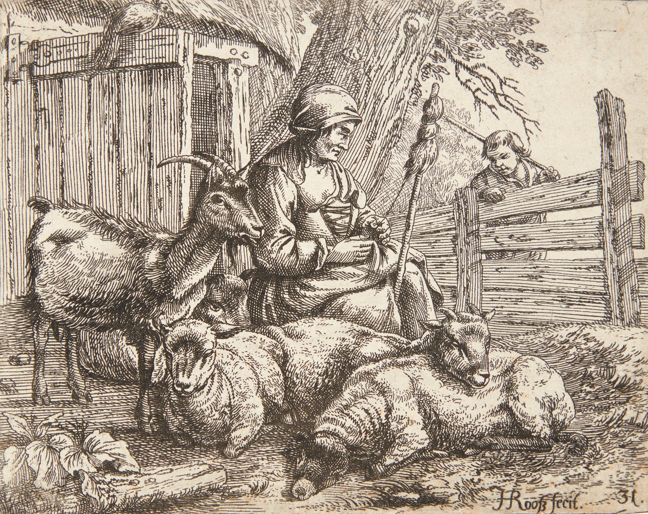 Una filatrice da Johann Heinrich Roos