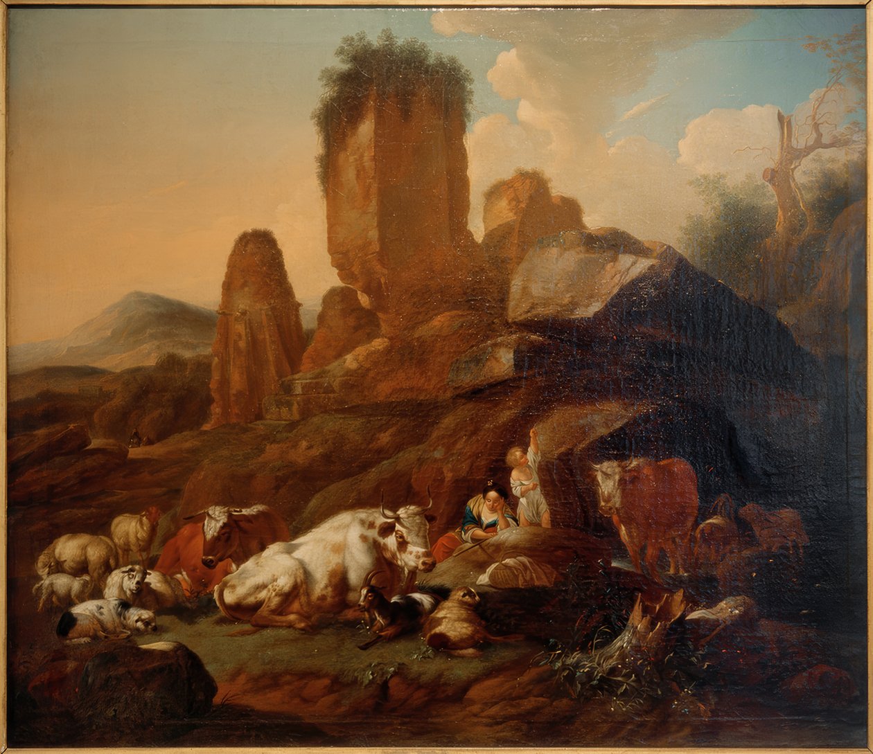 Pastorella a riposo e bestiame da Johann Heinrich Roos