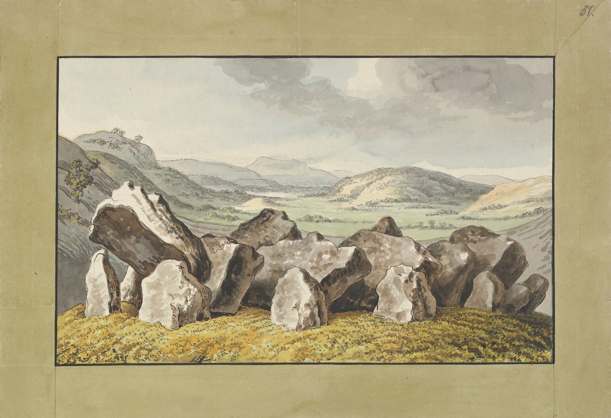 Un cerchio di pietre preistoriche su un tumulo, un ampio paesaggio oltre, metà XVIII-inizio XIX sec. da Johann Heinrich Wilhelm Tischbein