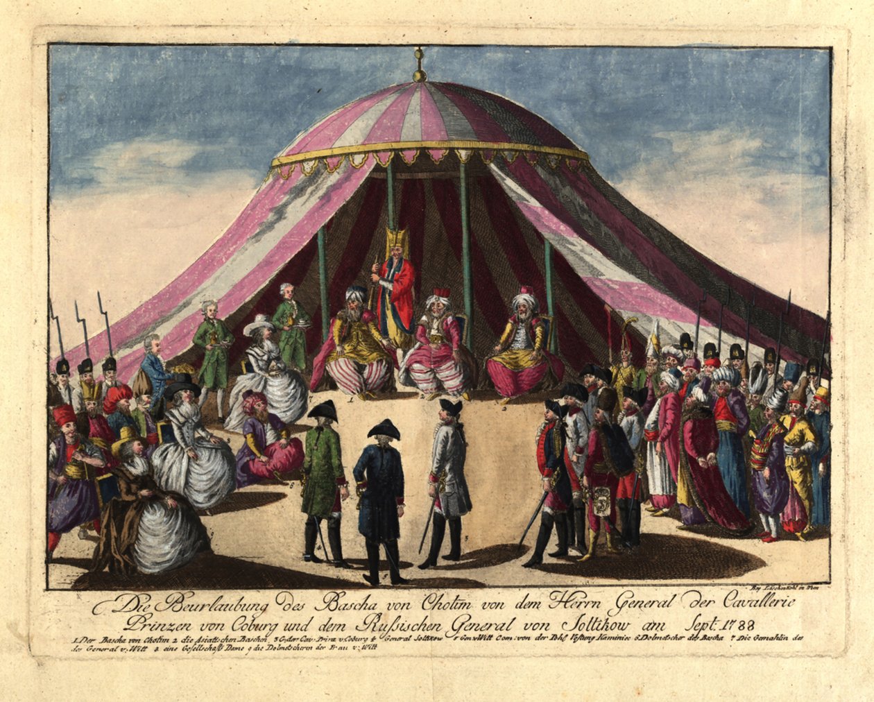 La deposizione del Pascià di Khotyn da parte del principe Josias di Sassonia-Coburgo e del generale..., settembre 1788 da Johann Hieronymus Loeschenkohl