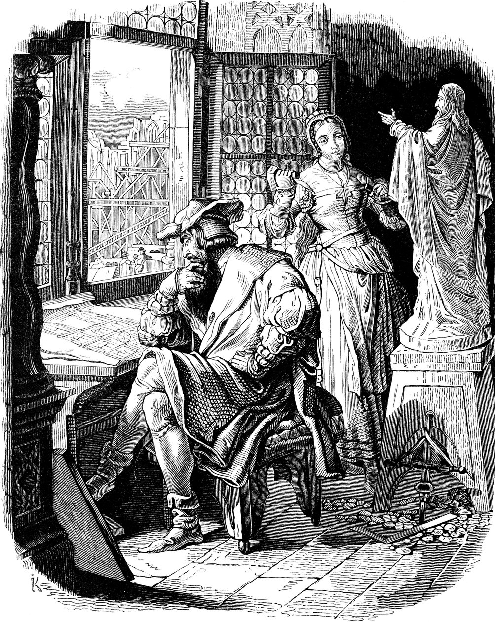 Architetto Erwin von Steinbach con sua figlia Sabina. Illustrazione dalla Geschichte des deutschen Volkes di E. Duller, 1840 da Johann Jakob Kirchhoff