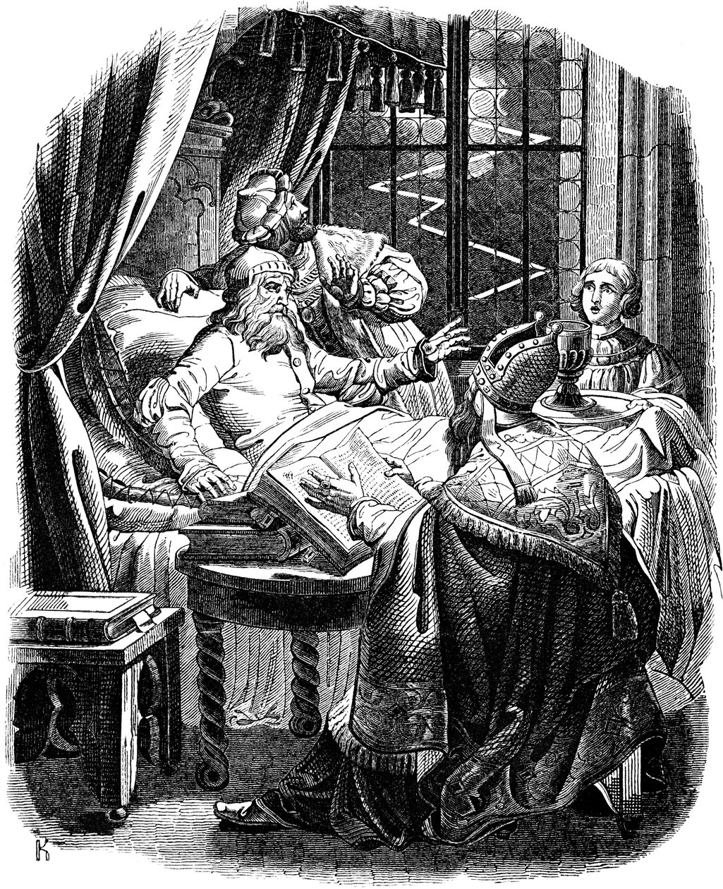 Enrico il Leone prima della sua morte a Brunswiek, illustrazione dalla Geschichte des deutschen Volkes di E. Duller da Johann Jakob Kirchhoff